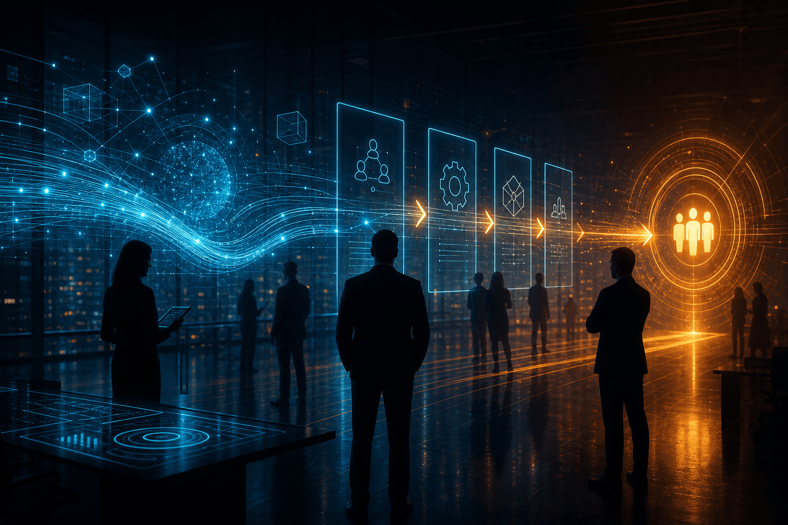 Executive environment with holographic AI data streams